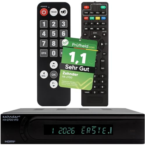 [ Test SEHR GUT, Note 1.1 *] Zehnder HD 2700 VFD DVBC Kabel-Receiver & DVBT2 Receiver + Senioren Fernbedienung, PVR Aufnahmefunktion, DVB-C Reciver & HDMI Reciever für DVB-T, Kabelreceiver & DVB T