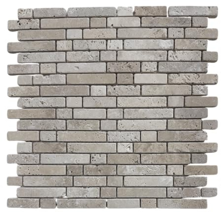 Albedo Pierre – Mosaïque en Travertin Blanc Ivoire Vieilli AL-540 – Stripes 1,5 – Carrelage Murale en Pierre Naturelle 30,5x30,5x0,8 cm