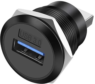 XMSJSIY 5Gbps USB 3.0 Panel Mount Threaded Fixed Round Coupler Adapter | USB Type-A Female to Male Connector Pass Through Bulkhead Socket Converter for Data Transfer & Charging (Black)