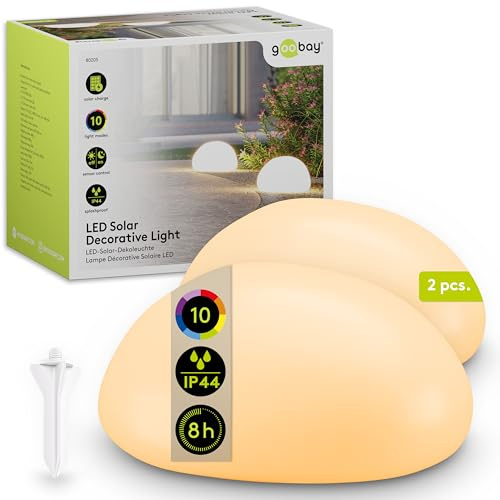 goobay LED Solarstein 2er Set 24 cm - RGB Leuchtkugel für Außen, Winterfest IP44, Wetterfest | Solarleuchte, Deko Lampe für Terrasse, Balkon, Garten | Stimmungslicht mit 10 Leuchtmodi und Erdspieß