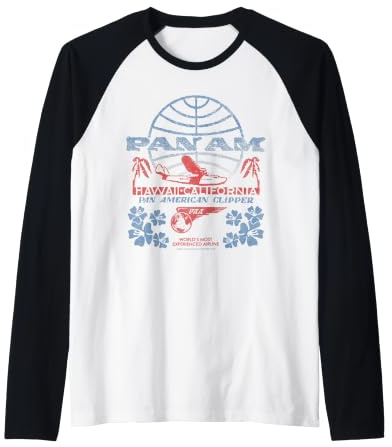 Pan Am Clipper Hawaii to California Vintage Travel Ad Raglan Baseball Tee
