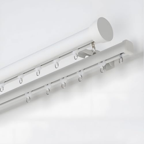 Dubbel gardinstång väggmonterad med lockslut, kraftig tyst skena | Sammanfogat spårsystem i aluminium, med tysta rullar, for rumsavdelare Vardagsrum(White,2.7M/8.8FT)