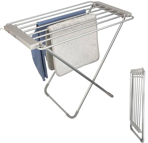Fishtec Elektrischer beheizter Wäschetrockner 8 Stangen - Elektrischer Handtuchtrockner - Handtuchhalter - Praktik - 95 X 63 X 74 cm - Aluminium gebürstet