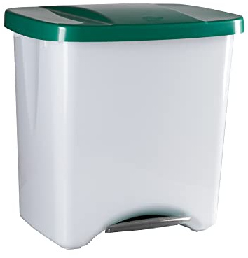 Denox Cubo de Reciclaje con Pedal 50L Verde – Contenedor de Basura Ecológico para Cocina – Con Separadores Internos Ajustables, Plástico Resistente y Fácil Limpieza