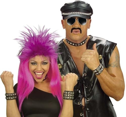 Widmann 7102B - Nitarmband, med tryckknappsstängning, rocker, punk, biker, tillbehör, modesmycken, karneval, kostym, utklädnad, konstläder