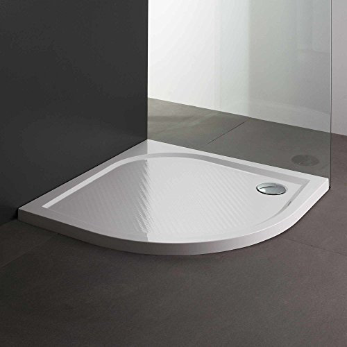 Kiamami Valentina - Piatto Doccia Semicircolare 80x80CM | Resina Ultrasottile | Installazione sopra o Filo Pavimento | Effetto Antiscivolo, Semicircolare 80x80CM, Resina