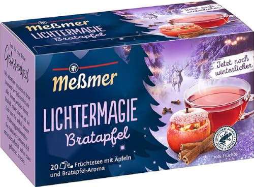 Meßmer Lichtermagie | Früchtetee mit Äpfeln und Bratapfel-Aroma | 20 Teebeutel | Vegan | Glutenfrei | Laktosefrei