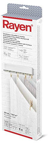 Rayen | Stendibiancheria allungabile | 4 stringhe indipendenti | Raccolta automatica delle corde | Stendibiancheria da interno ed esterno | 1 unità | 38,5 x 11,5 x 3,5 cm | Area di posa 20 m