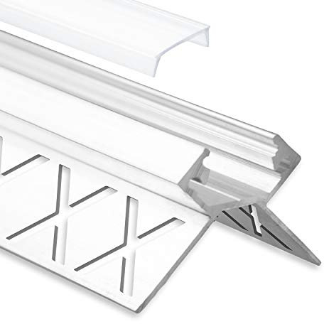 LED Aluminium Fliesenprofil Außeneck F5 Salph 2 Meter Mit Abdeckung Opal (Milchig) - Alu Profil Für Fliesen