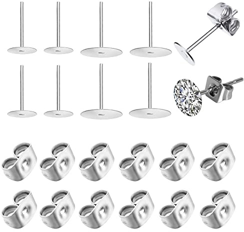 GOLRISEN 100 Pares Aretes para Manualidades 400 Postes para Pendientes Hipoalergénicos y 200 Cierres de Palitos para Hacer Pendientes de Acero Inoxidable de 6 mm y 8 mm