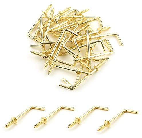 MroMax Messinghaken zum Einschrauben, 3,8 cm Schulterhaken, 7 förmige Schraubhaken, rechtwinklige Medaillenhaken, L-förmige selbstschneidende Schraubhaken, goldene L-förmige Haken, quadratische