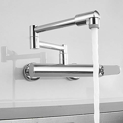 Wasserhahn Küche Wandarmatur Küchenarmatur Wand, Wandmontage Mischbatterie für Küche Spültischarmatur, mit Spritzpistole Auslauf Kupfer Kalt Und Warmwasser Einhebelmischer-Chromeb