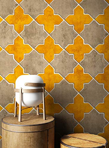 NEWROOM Tapete Gelb Vliestapete Fliesen - Fliesenoptik Modern Grau Weiß Mosaik Stein Mustertapete Grafisch Marokkanisch inkl. Tapezier-Ratgeber
