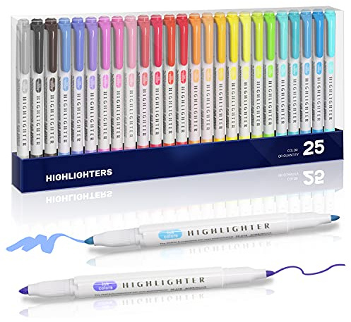 EooUooIP Textmarker-Stifte-Set, 25 Farben, Doppelspitze, Breit und Fein, Pastell-Textmarker für Studenten, Büro, Schule, Klassenzimmer