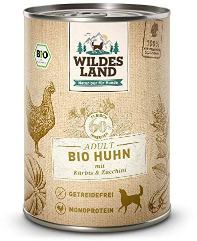 WILDES LAND – Huhn | Nassfutter mit extra hohem Fleischanteil und natürlichen Zutaten für ausgewachsene Hunde. Getreidefreies Alleinfutter ohne Zusatzstoffe in der Dose | 12x400g Huhn