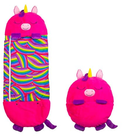Happy Nappers Einhorn pink - Medium 3-6 Jahre - Spielen - kuscheln -schlafen - Flauschiger Kinderschlafsack - Kuscheltier, Schlafsack & Kissen