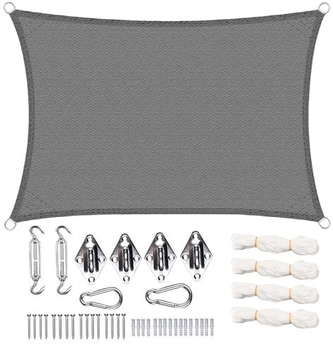 WOLTU Toldo Vela Rectangular 4 x 5 m, protección Solar HDPE, Transpirable, protección UV, Kit de Montaje para Toldo