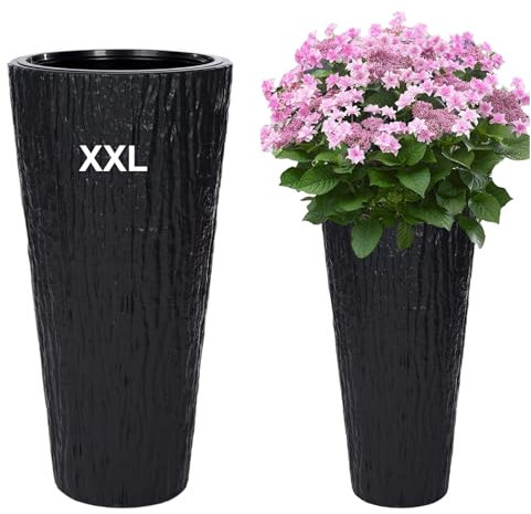 MELTOM Blumenkübel Blumentopf Rund Slim Pflanzkübel mit Herausnehmbaren Einsatz DEKORATIV (Anthrazit, XXL)