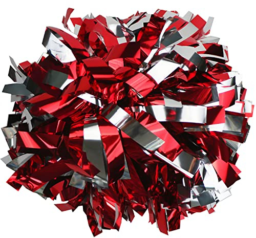 GUIFIER 2 Stücke 6 Zoll Cheerleader Pompons mit Schlagstockgriff, Metallic Cheerleading Pom Poms Handblume, Tanz Pompoms Cheerleader Kinder Cheers Balls, Cheerleader Puschel Teamgeist