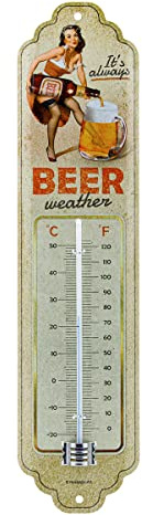 Nostalgic-Art Thermomètre analogique, Beer Weather – Idée de cadeau pour fans de bière, en métal, Design vintage pour la décoration, 7 x 28 cm