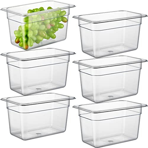 CURTA NSF-Lebensmittelpfannen, 6,2 cm tief, kommerzieller Polycarbonat-Kunststoff, transparent, gefriergeeignet, 6 Stück