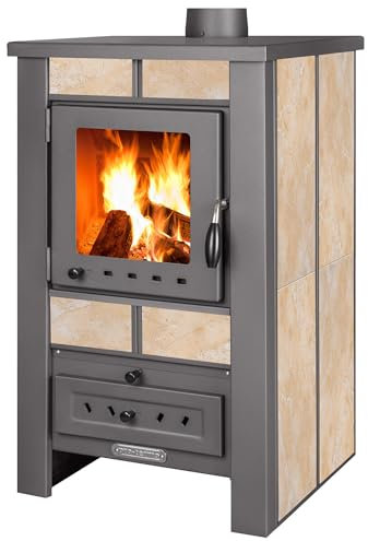 ProTermo Alpina G Beige Kaminofen mit Schamottstein - 8 kW Heizleistung - Kaminofen Holzofen mit Sichtfenster, Bauart 1