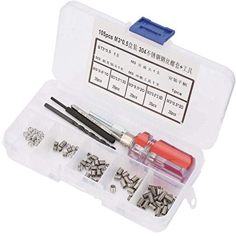 105Pcs Set Helicoil in Acciaio Inossidabile, Filet Helicoil Set di Strumenti per Kit di Inserti per Riparazione Filettatura Manicotto Filettato (Scatola M3 * 0,5)