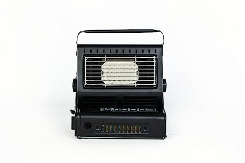 Top Home Solutions 2 in 1 Portable Gas Heater - Outdoor Camping Fishing Butane Gas - Patio Hiking Metal Home Safety Grill with Carry Handle with 12 Butane Gas Bottles