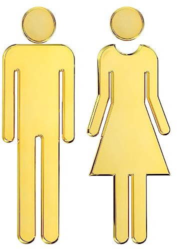 PATIKIL 4.7 Bathroom Sign, 1 Pairs Brushed Men Women Restroom Sign Self-Adhesive Toilet Door Decor Sticker for Office Business, Gold Tone