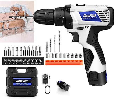 Cordless Drill Driver Drill Bits Set with 23CS Drilling Accessories kit, Cordless Hand Drills Electric Screw Driver 18+1 Torque Power Drill with 1500mAh Battery, LED Work Light