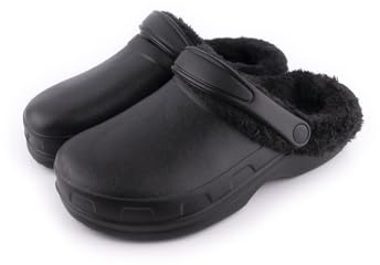 R-ISLAND Zoccoli Zoccoli invernali da uomo, con fodera calda, per adulti, impermeabili, antiscivolo, comodi, perfetti per interni ed esterni, Nero , 41 EU