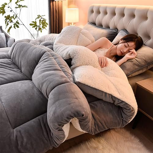 XIUWOUG Bettdecke 4 Jahreszeiten, Allergiker-Geeignet, Dicke Winterdecke, Kaschmir-Steppdecke, Extra Warm für Winter, Grau, 150x200cm (3.5kg)