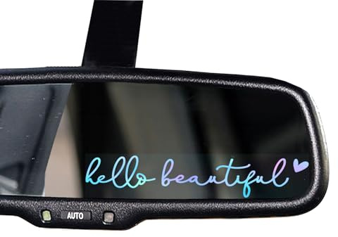 2 x Hello Beautiful Car Mirror Decal, Affirmation Sticker, Rearview Mirror Decal, Tumbler Sticker, Water Bottle Stickers, Vinyl Tumbler Decal, New Car Decor, 4 inches (Holographic, Hello Beautiful)
