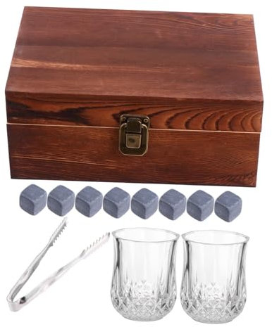 DECHOUS Marble Whiskey Steine Mit Holzbox Natürliche Kühlsteine Für Whiskey Bourbon Vodka Wiederverwendbare Geschmacksneutrale Eiskugeln Perfektes Für Väter Trauzeugen