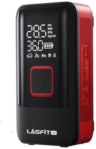 LASFIT AIR TK1 Tire Inflator Portable Air Compressor, 5X Fast Inflation 150PSI 2in1 Cordless 12V DC Electric Auto Pump w/Pressure Gauge, 12000mAH Battery, LED Light for Car, Pickup, Large SUV, BikeQ