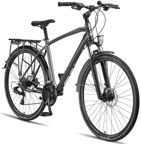 Licorne Bike Vélo de trekking 28 pouces, avec frein à disque en aluminium, 21 vitesses - VTT - Vélo cross(pour homme, titane)