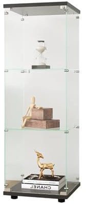 jeerbly Glasvitrine in Schwarz (42 * 36 * 125 cm) mit 3 Glasböden & 1 Türe aus gehärtetem Glas,Modellauto Vitrine,Vitrinenschrank, Sammlervitrine, Wohnzimmerschrank Regal Wand Glas Schrank