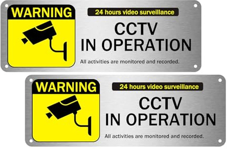 2-Pack CCTV In Operation Sign,CCTV in Operation Aluminum Sign with Self-Adhesive Stickers for House and Business Indoor or Outdoor Use,UV Resistant, Anti-rust, 25x9cm,2pcs