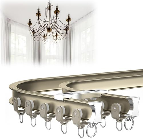 Flexible und Biegbare Deckenvorhangschiene, Gardinenleiste mit Laufrollen, Gardinenschiene, Kann Manuell Gebogen Werden, for Wohnzimmer Schlafzimmer Drop Ceiling Dusche (Color : Champagne, Size : 1.