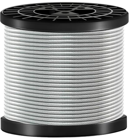 FOLUXING 100FT 3/16 Wire Rope, Vinyl Coated Aircraft Cable for Cable Railing System,String Light Hanging,Porch Fence DIY Balustrades,1/8Inch (3 mm) Overmolded to 3/16 Inch(5mm)