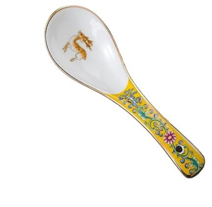 Dessertlöffel China Jingdezhen Keramik kleiner Suppenlöffel mit Goldrand, Haushalts-Suppenlöffel, emaillierter Löffel aus Knochenporzellan, Reislöffel, Restaurant-Keramiklöffel Kaffeelöffel(B)