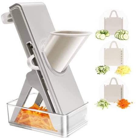 CVNIMV Rebanada Segura para mandolina, para Cortar Verduras, Comida congelada o Salchichas, Cortador de Verduras, cortadora Vertical de mandolina con contenedor, ajustador de Espesor, Cuc