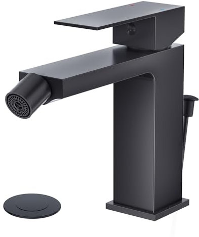 Faustina Rubinetto per Bidet WC con Tirante, Miscelatore Monoelmo Bidet in acciaio inox regolabile con giunto sferico Ottone, Nero