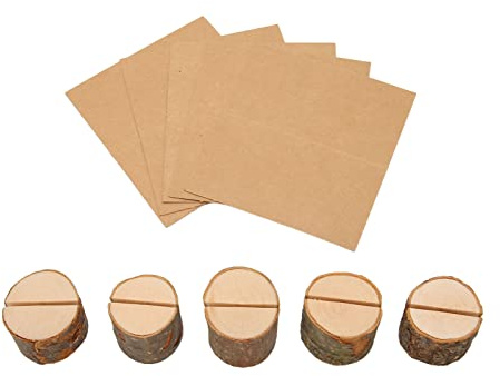 LetCart ic Place - Portatarjetas de madera, paquete de 5, soportes de números de mesa estilo IC de 1.2 pulgadas de ancho con tarjetas para fiestas y bodas