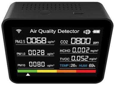 Yuattory Tester di Qualità Aria Tuya WIFI 13-In-1 CO2/TVOC/HCHO/PM2.5/PM1.0/PM10/Temperatura/Umidità/Data/Allarme/Cronometro Contatore CO2