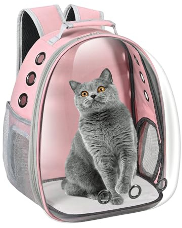 Cat Carrier Backpack, Pet Carrier Backpack Front Pack for Small Medium Cat Puppy Dog Carrier Backpack Bag Space Capsule, Airline-Approved Pet Carrier for Travel Hiking Walking Camping (Pink)