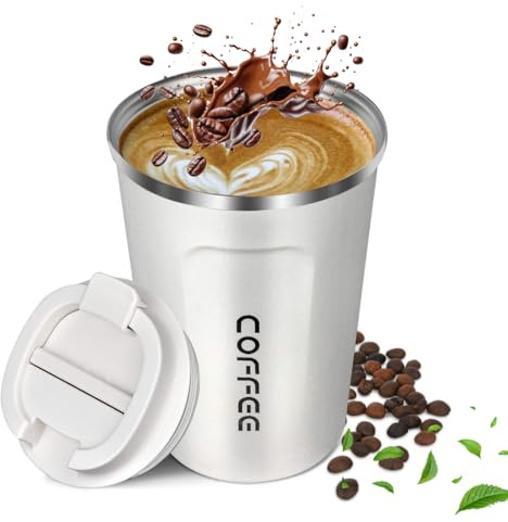 Artlive Coffee Cup Reusable, Insulated & Double Wall Travel Mug - Travel Cup Thermal Stainless Steel Eco-Friendly with Screw Lid - Hot & Cold Coffee Mug (White, 510 ml)