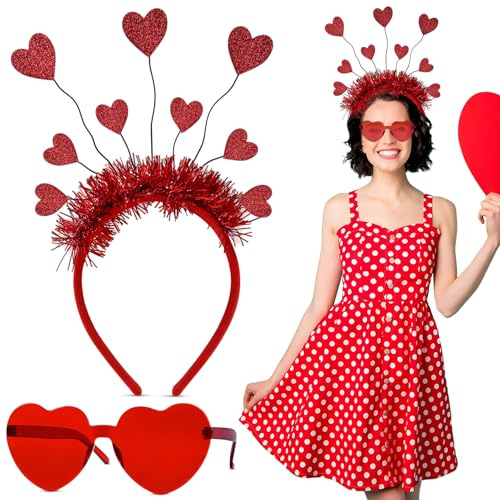 JWDMHSJ Herzherzige Haarreifen, Herz Haarreif Rot, herzen haarreif, Herzchen Haarreif Rot Pailletten, Herz Stirnband Glitzer, Fasching Brille Herzhaarreif Haarband für Valentinstag Geburtstag Party