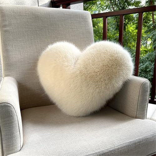 Ueiwffzo Doppelseitig Schaffell Lammfell Kissen Deko Plüsch Dekoratives Kissen Plüschkissen Geburtstagsgeschenk für Kinder, Decor Kinderzimmer Zuhause Schlafzimmer (Beige,40 * 50cm)
