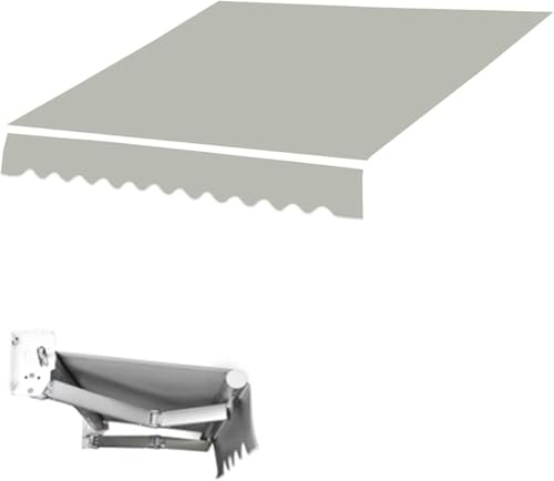 Toldo retráctil con manivela para patio con protección UV, parasol retráctil manual, tela de repuesto con cenefa sin marco, color gris (10 x 8 pies) 3 x 2,5 m